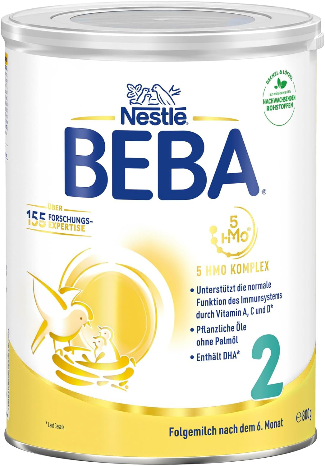BEBA 2 - Pokračovací mléko po 6 měsících, s 5 HMO komplexem, obsah bílkovin odpovídající věku, bez laktózy, bez palmového tuku, bez rybího tuku, dětská výživa, sušené dětské mléko, balení 3 ks (3 x 800 g)