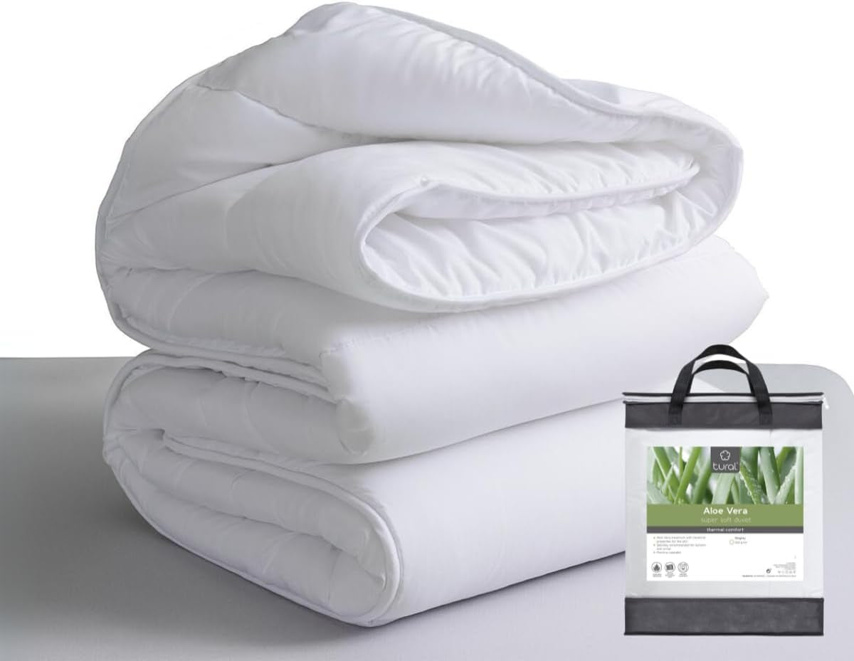 Tural - Přikrývka 150 X 220 cm s úpravou Aloe Vera, výplň z vláken 300 G/M², měkká, prodyšná, certifikovaná Oeko-Tex (bílá, postel 90 cm) Přikrývky a přikrývky Naty Shop 150X220