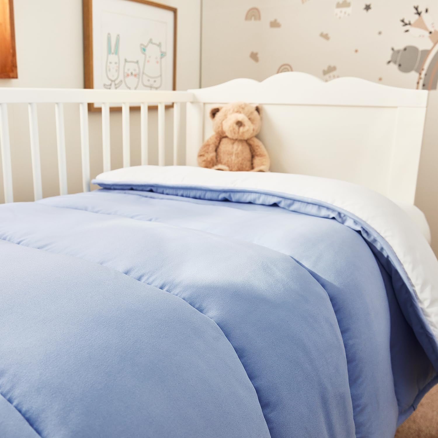Pikolin Home - Oboustranná přikrývka 300 G - Dvoubarevná severská výplň - Do postýlky 60 - Plněné peřím, hřejivé, prodyšné, modro/bílé, 100 X 120 cm Přikrývky a přikrývky Naty Shop
