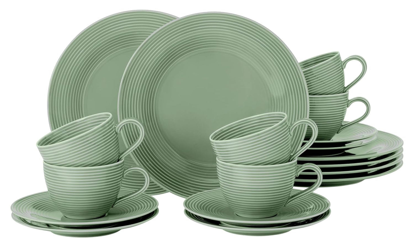 Kávový servis SELTMANN WEIDEN s 18 kusy BTR - Beat - Tvar: Kulatý s rýhovaným reliéfem - moderní styl - šalvějově zelená - Color Glaze