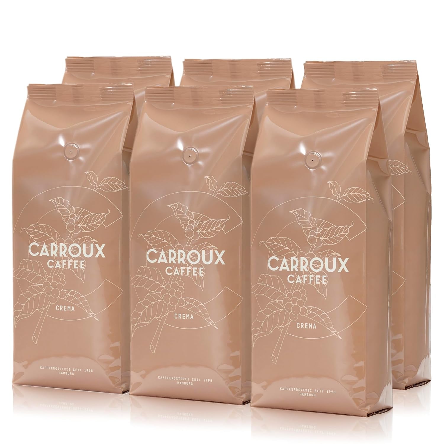 CARROUX Crema celá kávová zrna (6 x 500 g) - prémiová kávová zrna z Hamburku - čerstvě pražená tradičně