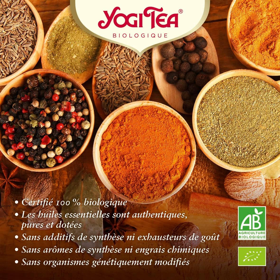 Yogi Tea - Kurkuma Chai Organický kořeněný ajurvédský čaj Kurkuma bez kofeinu Směs se skořicí a zázvorem Yogi Tea sypaný 8 x 90 g (720 g) Balení Ideální dárek