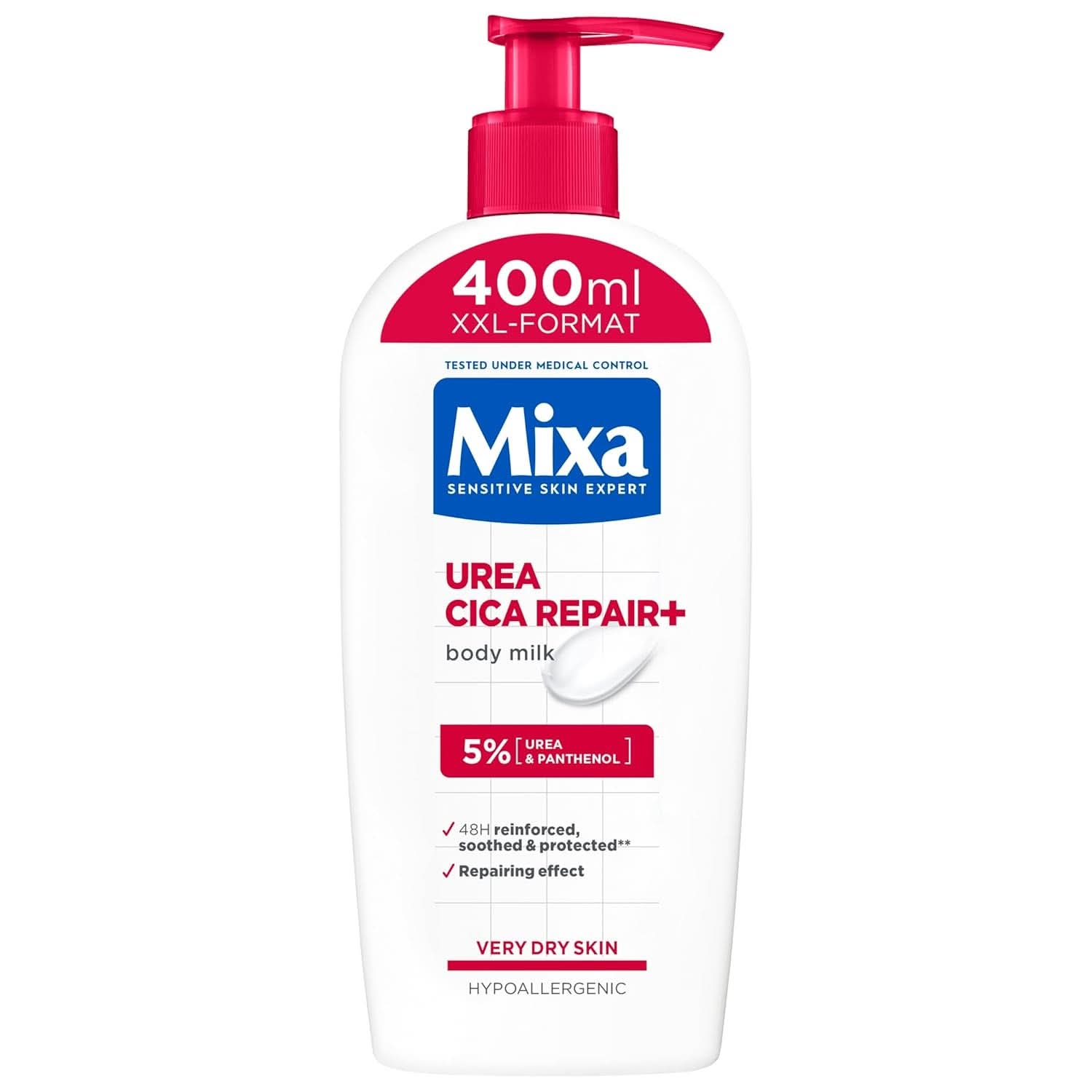 Mixa Urea Cica tělové mléko XXL, S ureou a regeneračním panthenolem, Zklidňující a ochranné tělové mléko, Pro suchou pokožku, 400 ml Sprcha a koupel Naty Shop