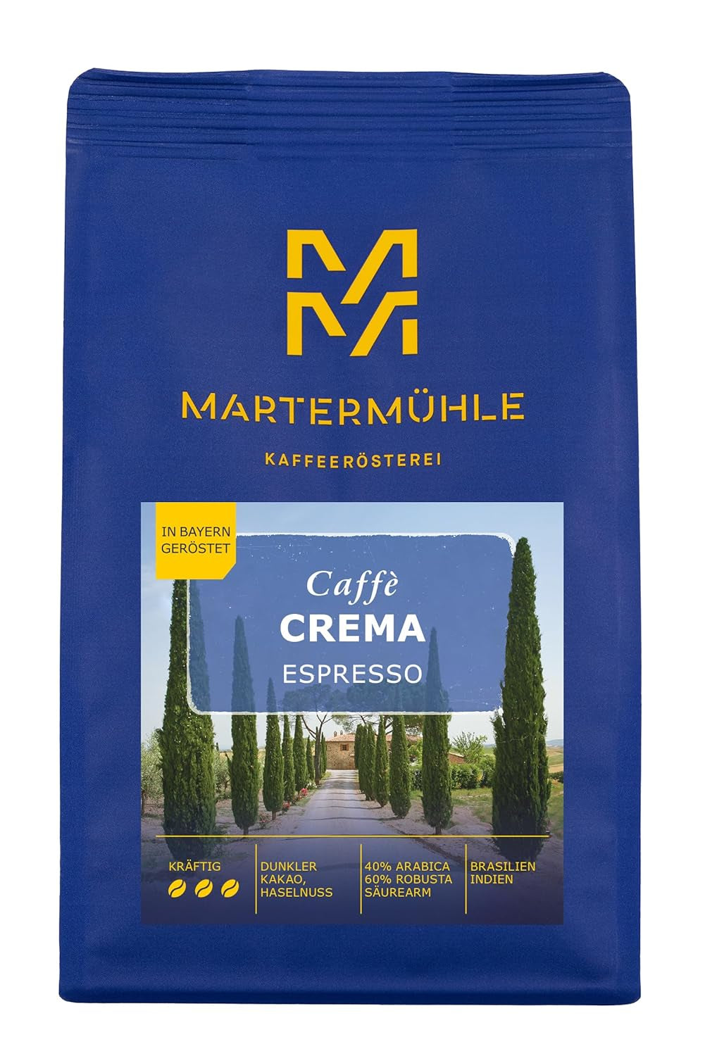 Martermühle Strong Espresso Cream 500g | Arabica/Robusta | Příchutě: Tmavé kakao, lískový ořech | Světle pražená celá zrna espressa, nízká kyselost