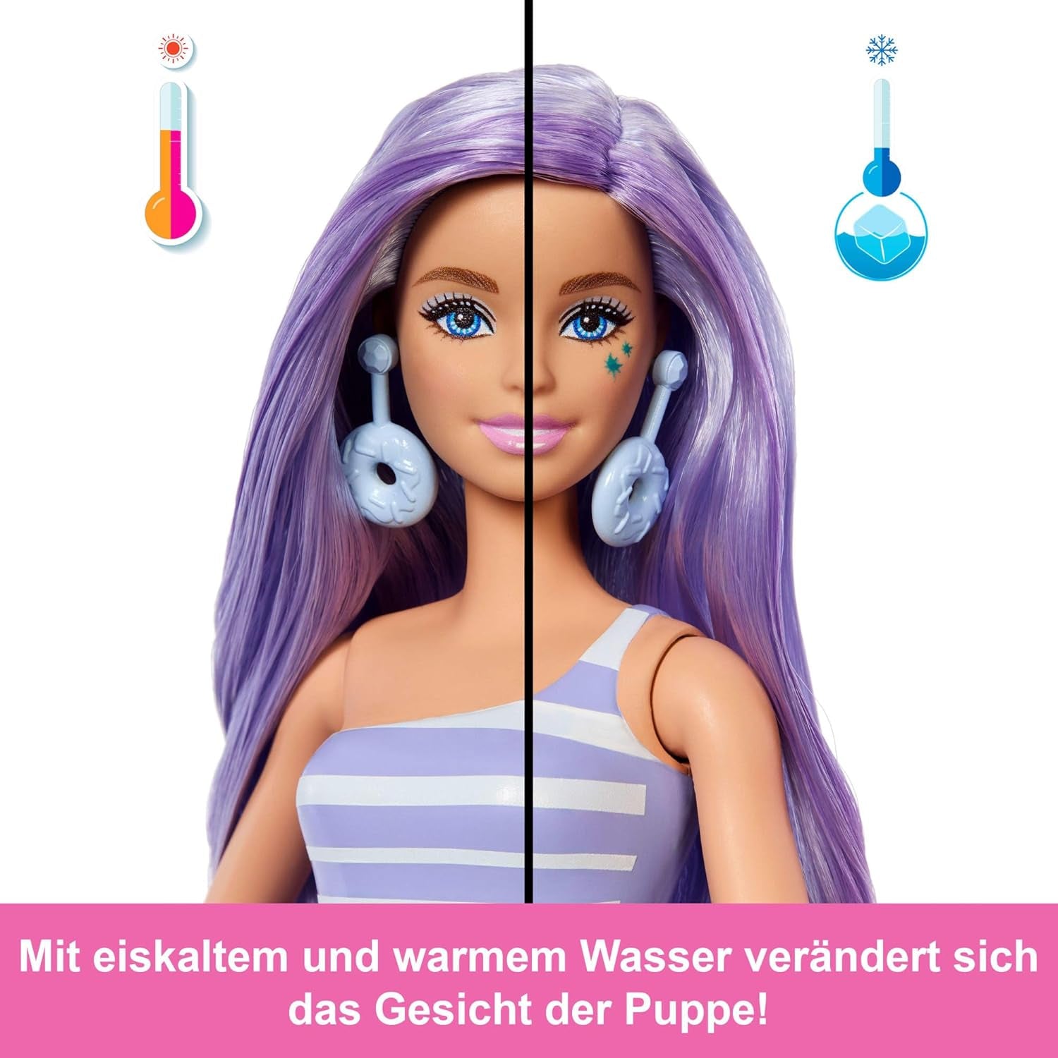 Sada Barbie Pop Reveal Series s módní panenkou a doplňky, řada Candy, design Donut Dreams s mazlíčkem, 8 překvapení včetně změny barvy, JFY60