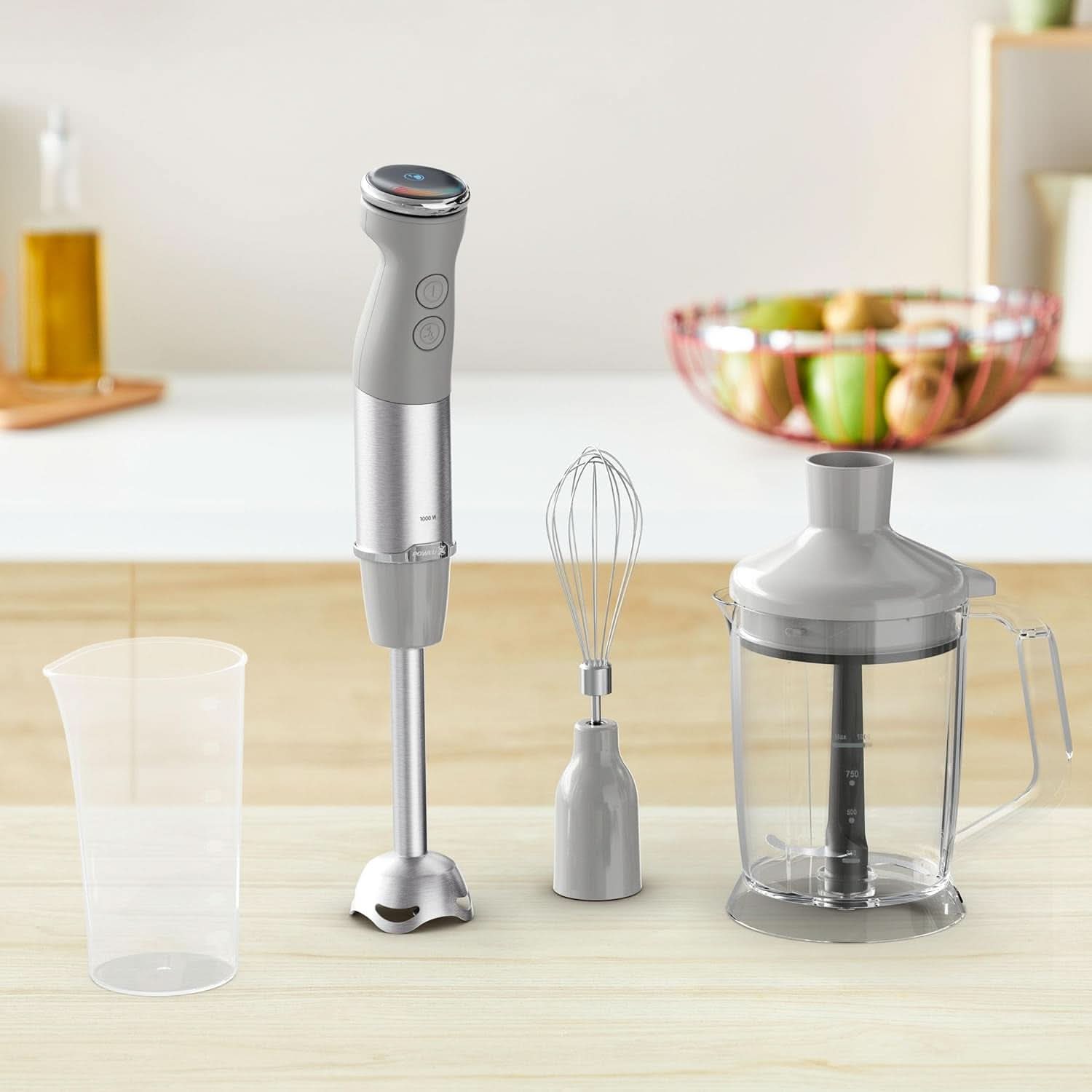 Tefal Quickchef+ 3-v-1 XL Stabmixer/Zerkleinerer/Schneebesen, 1000 W, Intuitivní ovládání větrání, Turbo-Taste, Powelix-Messer-Technologie, Edelstahl, Grau, HB67MB30 Kitchen Naty Shop