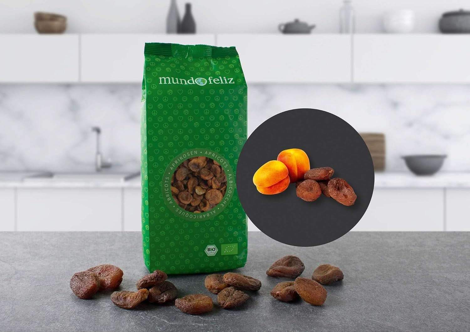 Mundo Feliz, Sušené meruňky s peckami z ekologického zemědělství, 2 x 500 gramů Sušené produkty Naty Shop