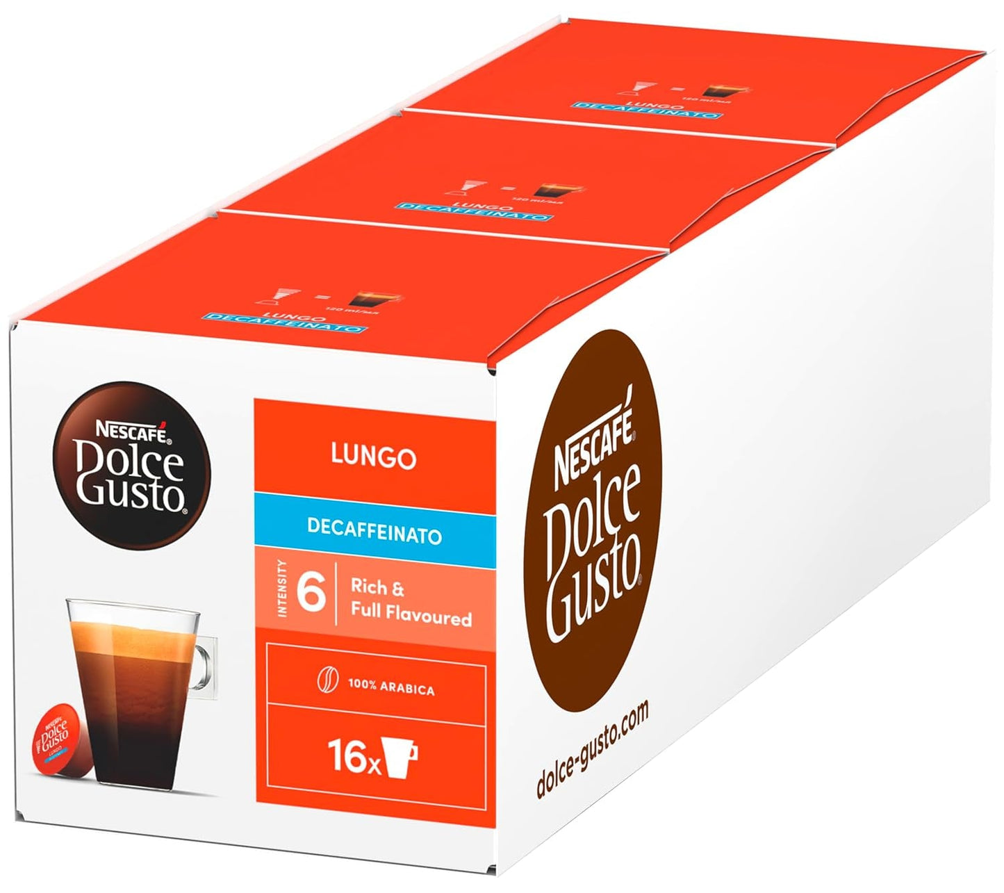 NESCAFÉ DOLCE GUSTO Lungo Decaffeinato kávové kapsle 3er Pack (3 x 16 kapslí)