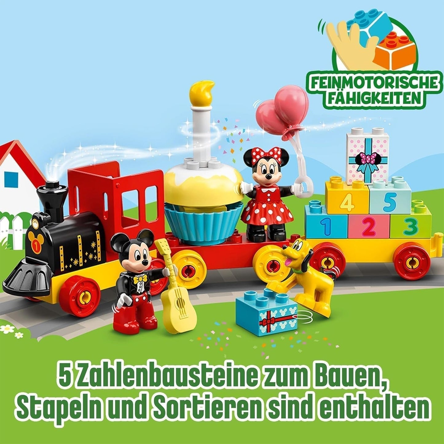 LEGO 10941 DUPLO Disney Mickey a Minnie narozeninový vláček, vláček s dortem a balónky, dárek pro děti od 2 let Stavebnice Besuche den LEGO-Store