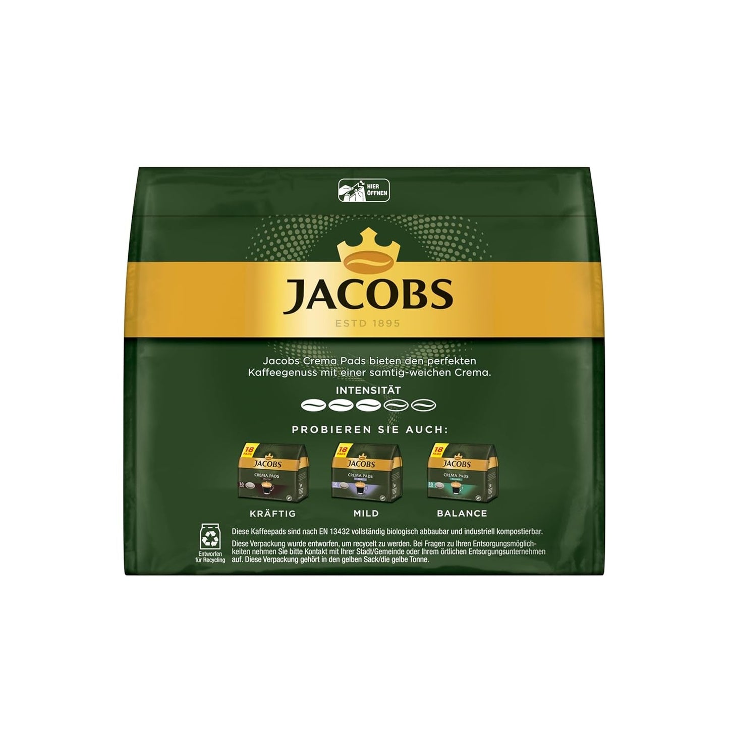 Jacobs Pads Cream, Senseo kompatibilní podložky, 5 x 18 Getränke, 90 Kaffeepadů