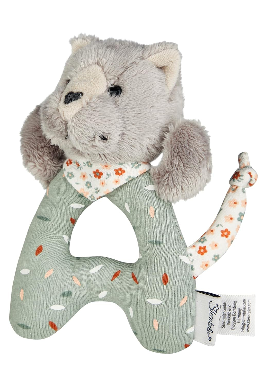 Lilly Cat Sterntaler Catch Toy - Motorická hračka pro chrastění, dotyk a hraní - Plyšová hračka pro miminka a děti s chrastítkem jako věrným přítelem - Šedá hračka pro miminko z měkké tkaniny Bebe Naty Shop Toys