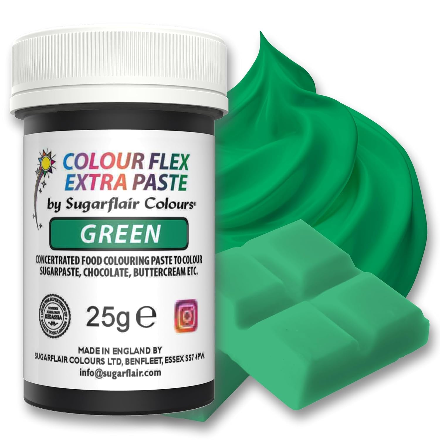 Sugarflair Colourflex Extra Paste Verde potravinářské barvivo - Jedlé potravinářské barvivo na máslový krém, čokoládu, cukrovou pastu, polevu, fondán, dortové směsi, těsto a další - 25 g