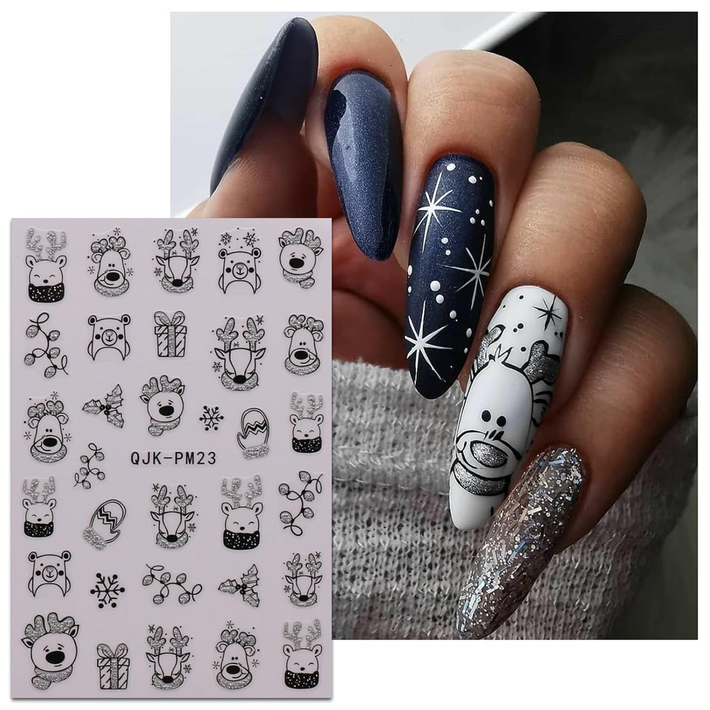 JMEOWIO Nálepka na nehty Glitzer Weihnachten 10 Blatt Nálepka na nehty Selbtklebend Nagelaufkleber Schneeflocken Zimní dekorace Nageldesign Zubehör