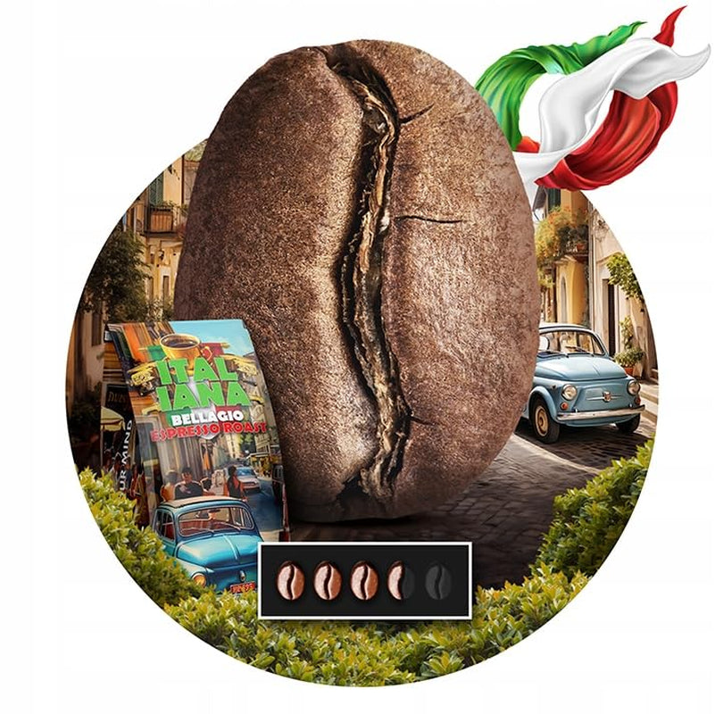 Pražená zrnková káva Italiana Bellagio 1kg | 80% Arabica a 20% Robusta | s tóny ořechů a hořké čokolády | čerstvě pražená, nízká kyselost | pro kávovary | Modrá káva Orca
