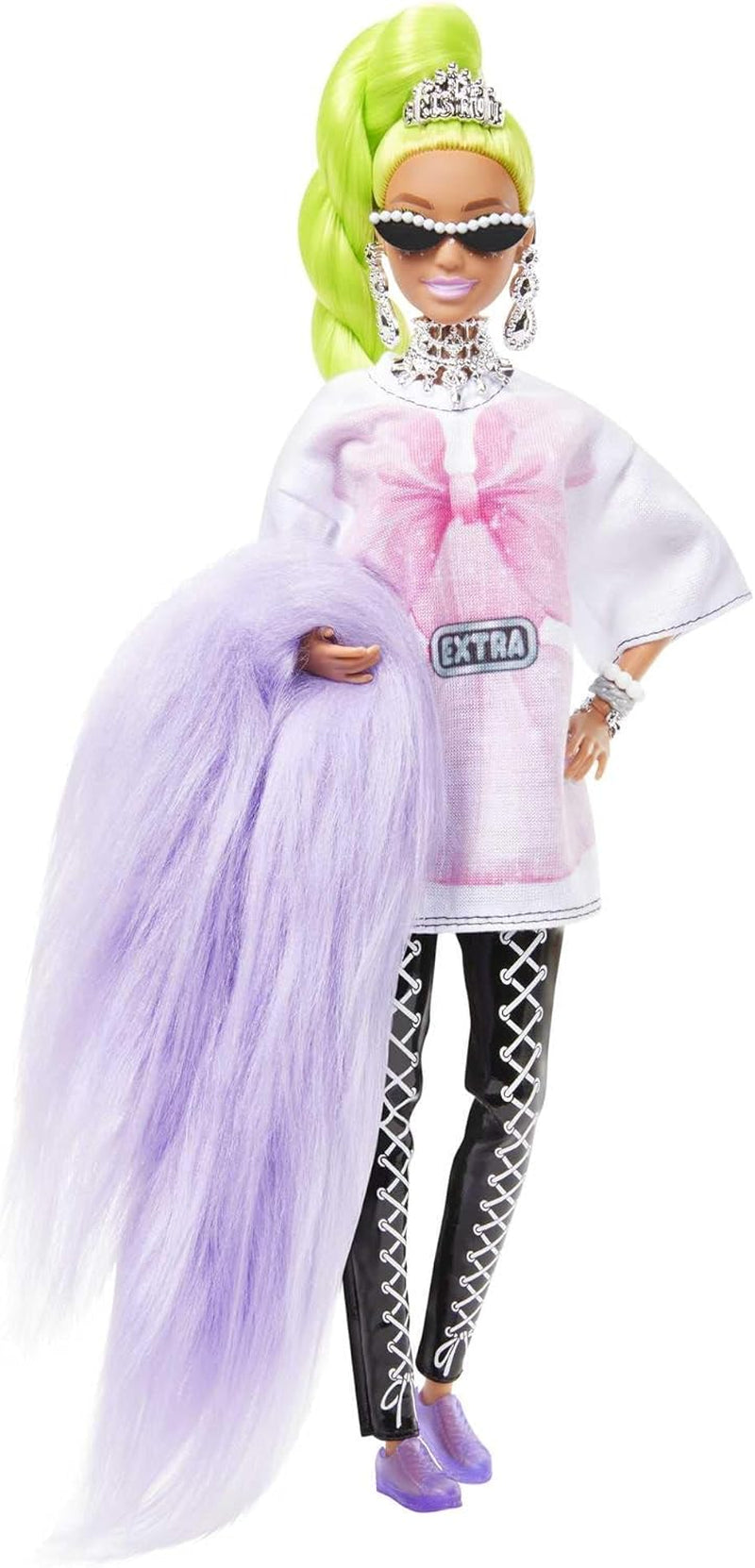 Barbie HDJ44 - Extra Puppe #11 v širokém tričku a legínách s Haustier Papagei, extra langes neogrünes Haar & Zubehör, Flexible Gelenke, Spielzeug Geschenk für Kinder ab 3 Jahren