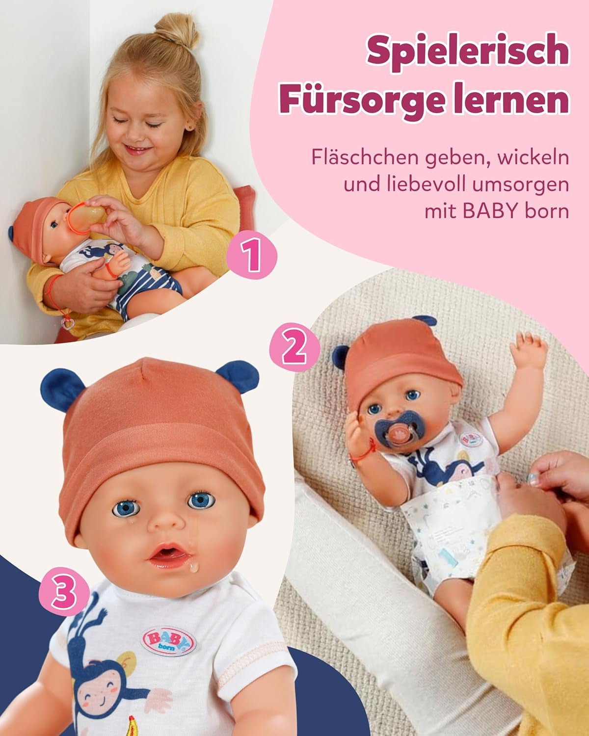 BABY Born Emma ve stylu džungle - Panenka 43 cm vysoká - 10 funkcí Včetně doplňků a šatů v unisex barvách - Funguje bez baterií - Vhodné pro děti od 3 let Naty Shop Dolls