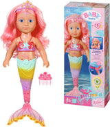 BABY Born Little Sister Mermaid 46 cm Voděodolná panenka mořská panna s dlouhými vlasy a pohyblivou třpytivou ploutví, vč. diadém a hřeben, 833681 Zapf Creation Dolls Naty Shop Single