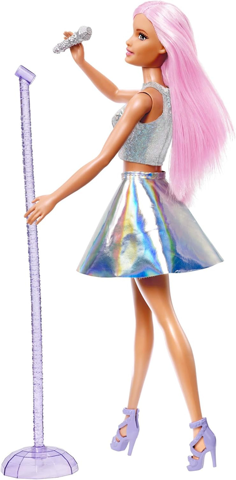 Panenka Barbie Pop Star oblečená v třpytivé sukni s mikrofonem a růžovými vlásky Dárek pro děti 3-7 let JCW42 Oslnivé panenky Naty Shop
