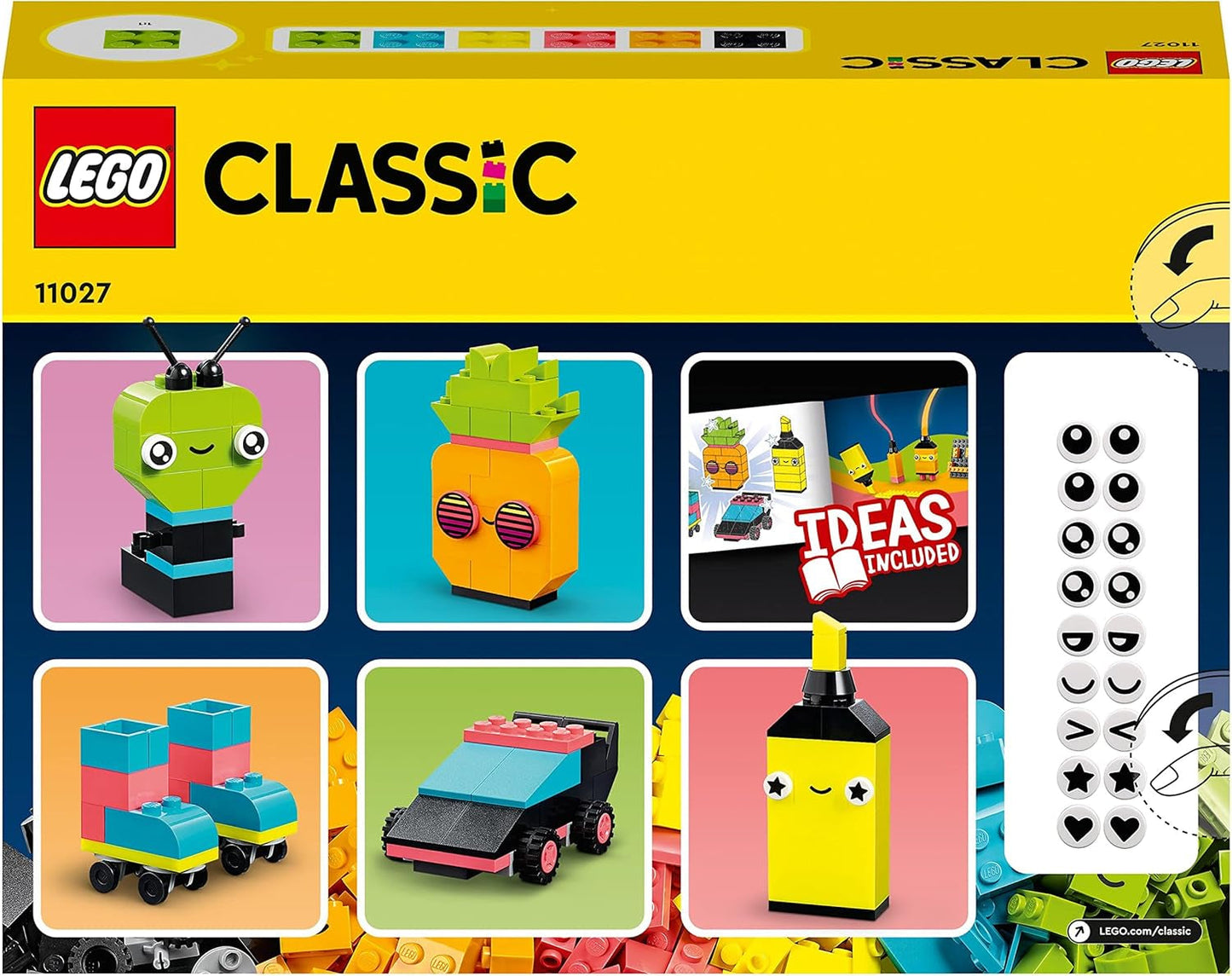 LEGO 11027 Classic Neon Kreativní stavebnice, Stavebnice, Stavebnice s modely: auto, ananas, mimozemšťan, kolečkové brusle, figurky a další, pro děti od 5 let Stavebnice Besuche den LEGO-Store