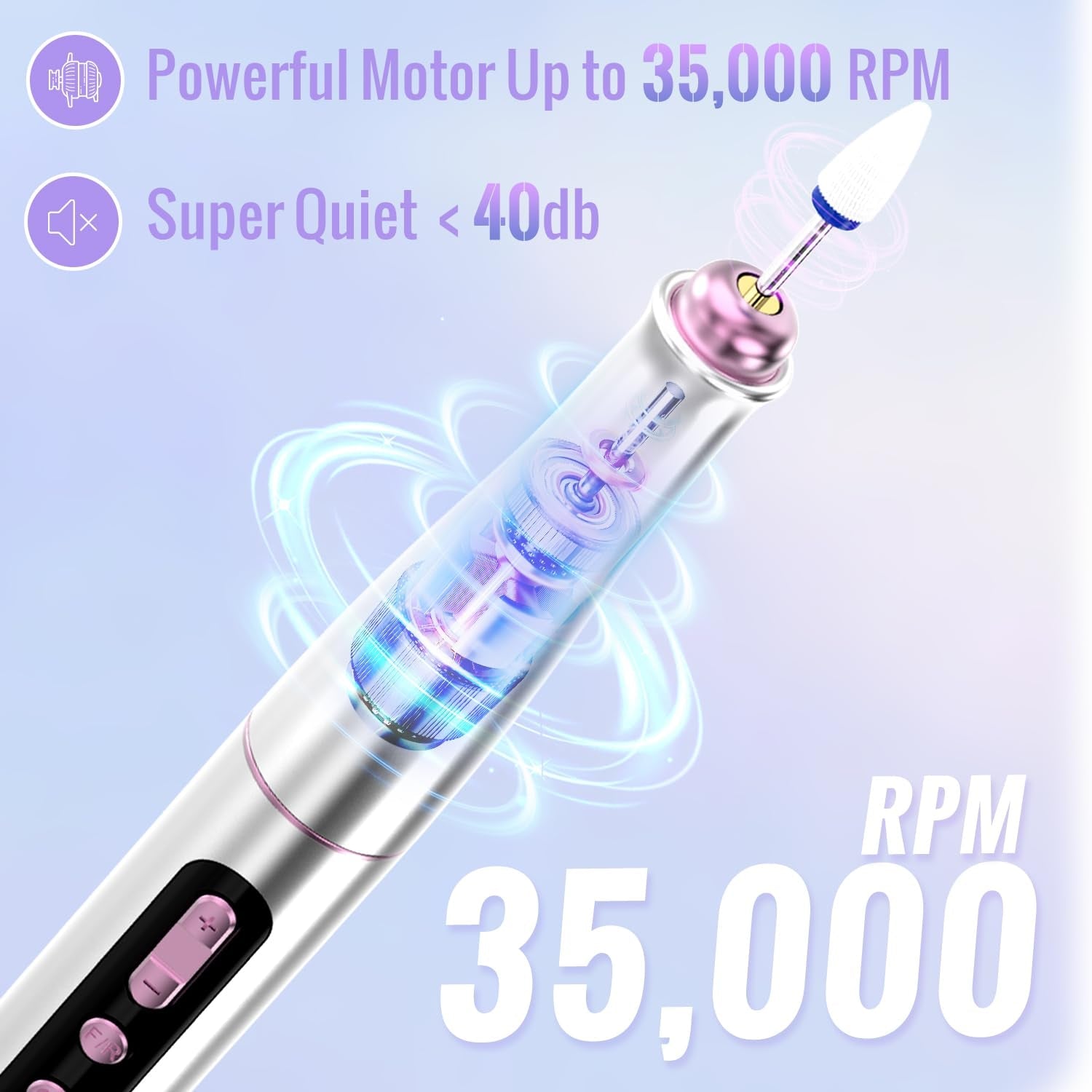 Denabuty Nagelfräser Kabellos, 13 v 1 Fräser Für Gelnägel 35000 U/Min, Elektrische Nagelfeile Professionell Nail Drill, Maniküre Und Pedicüre Set Elektrisch Für Semi Permanent, Acrylnägel DN-2402