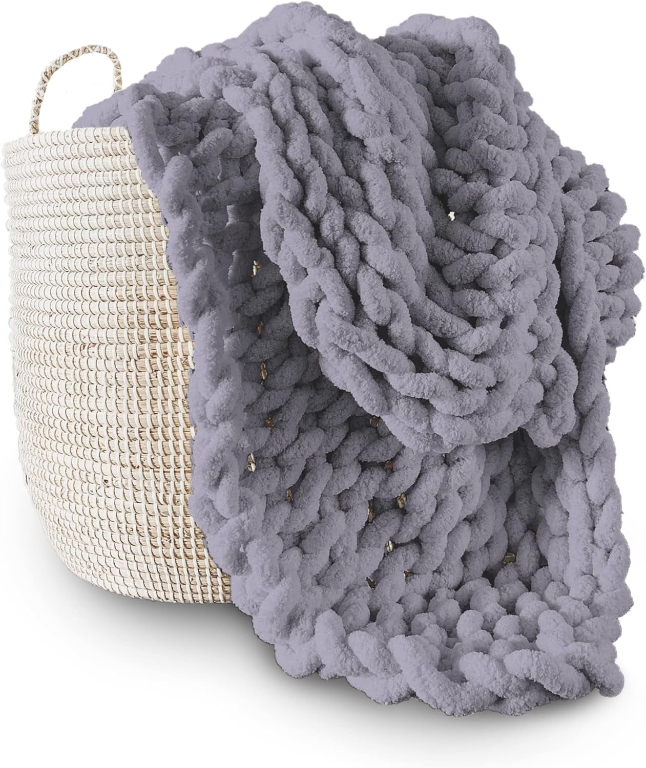 Masivní pletená deka, přehoz, 100% ručně pletená žinylkovou přízí Jumbo (127 X 152,4 cm, šeříkově šedá) Postele a přikrývky Adyrescia Šedá 50 "X60"