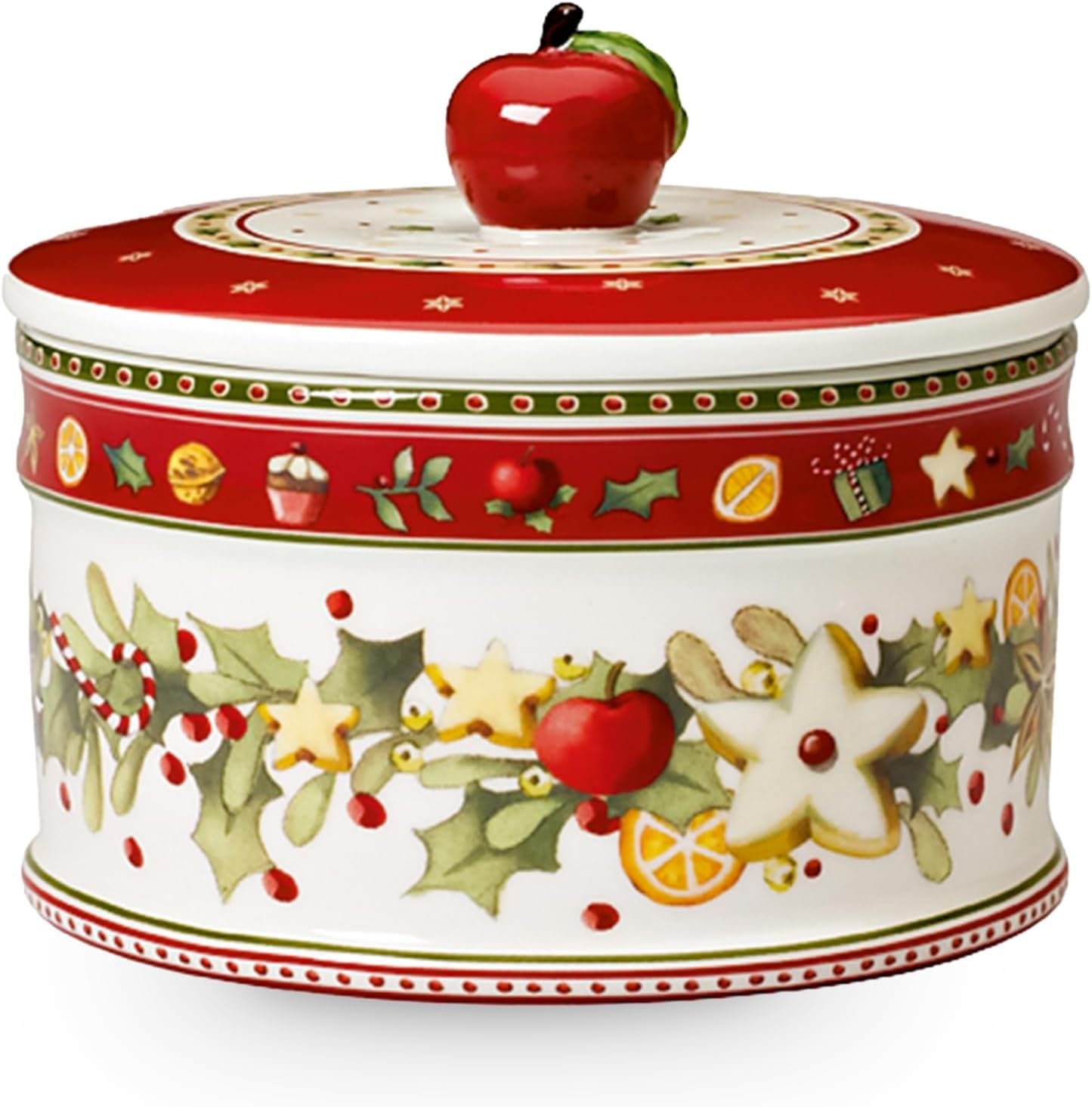 Villeroy & Boch - Malý úložný box Winter Bakery Delight, keramický box na vánoční cukroví, vánoční box, box na cukroví, box na cukroví, keramický box s víkem, úložiště sladkostí, prémiové porcelánové boxy na skladování potravin Naty Shop M