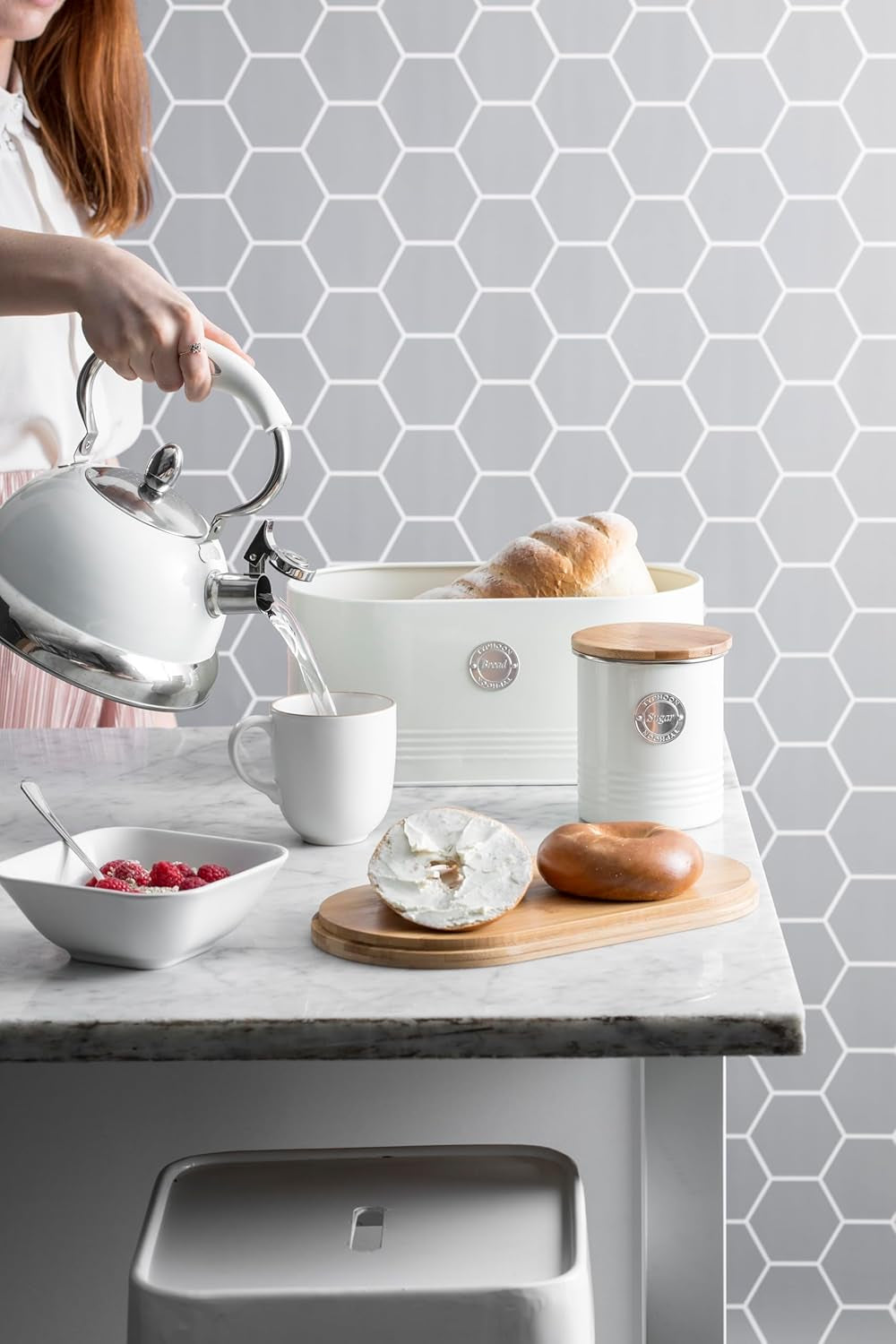 Kolekce LIVING, cukřenka s víkem | krémový pastel | úložný box 1 L kuchyňka na cukr | ocelová nádoba na cukr s víkem | Bambusové vzduchotěsné dózy s víčky Naty Shop boxy na skladování potravin