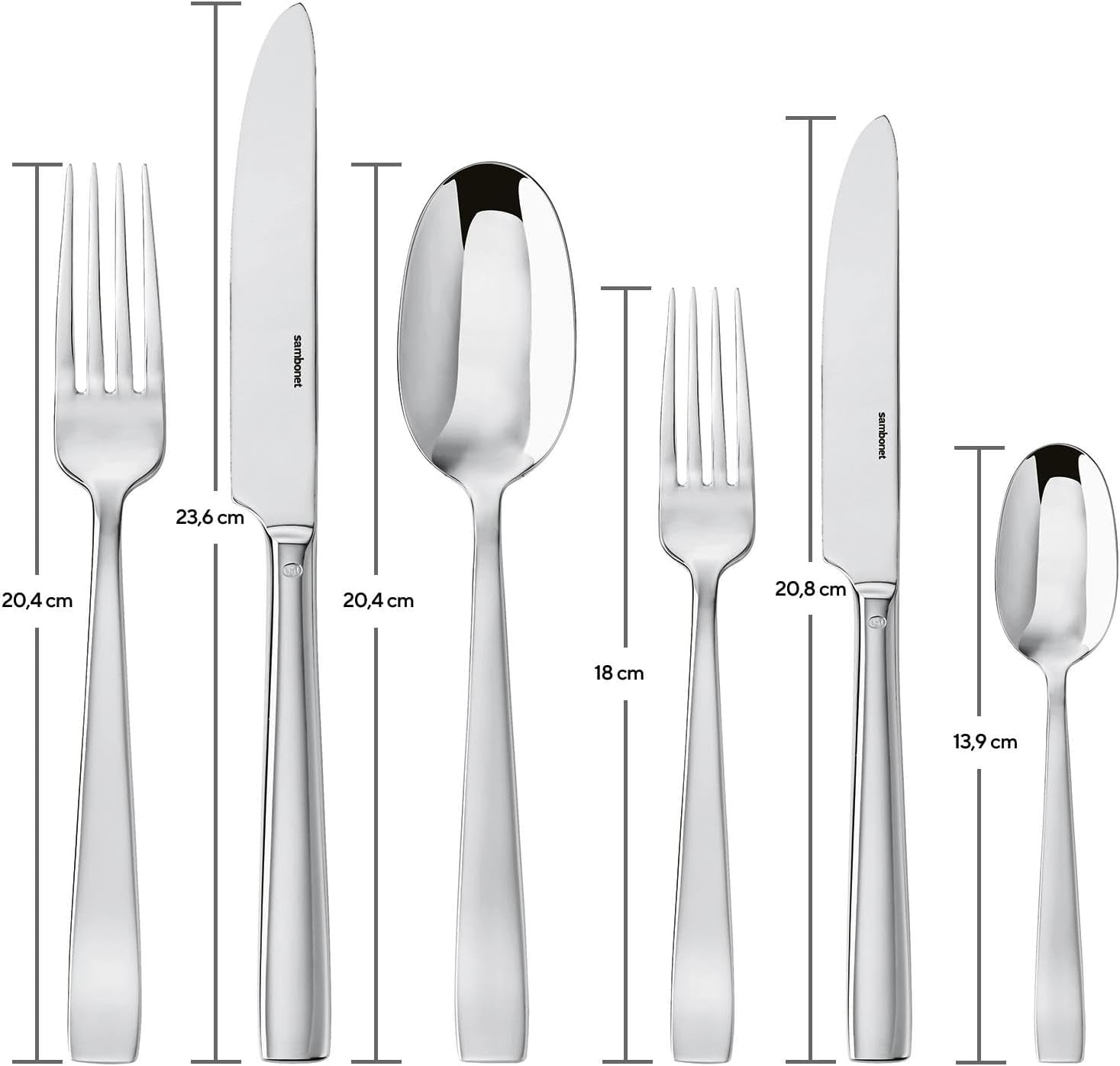 Sambonet 62512-83 Sada příborů s plochým monoblokem, 36 kusů, 18/10 Nerezová ocel, Kuchyně vhodná do myčky Naty Shop