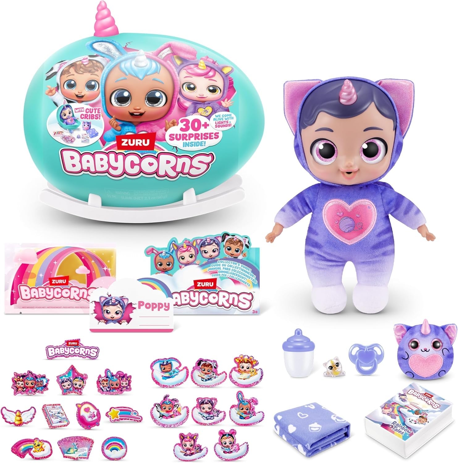 Babycorns Series 1 panenky ZURU Magical Cat (Mac) s příslušenstvím Rozbalovací hračka s překvapením pro dívky