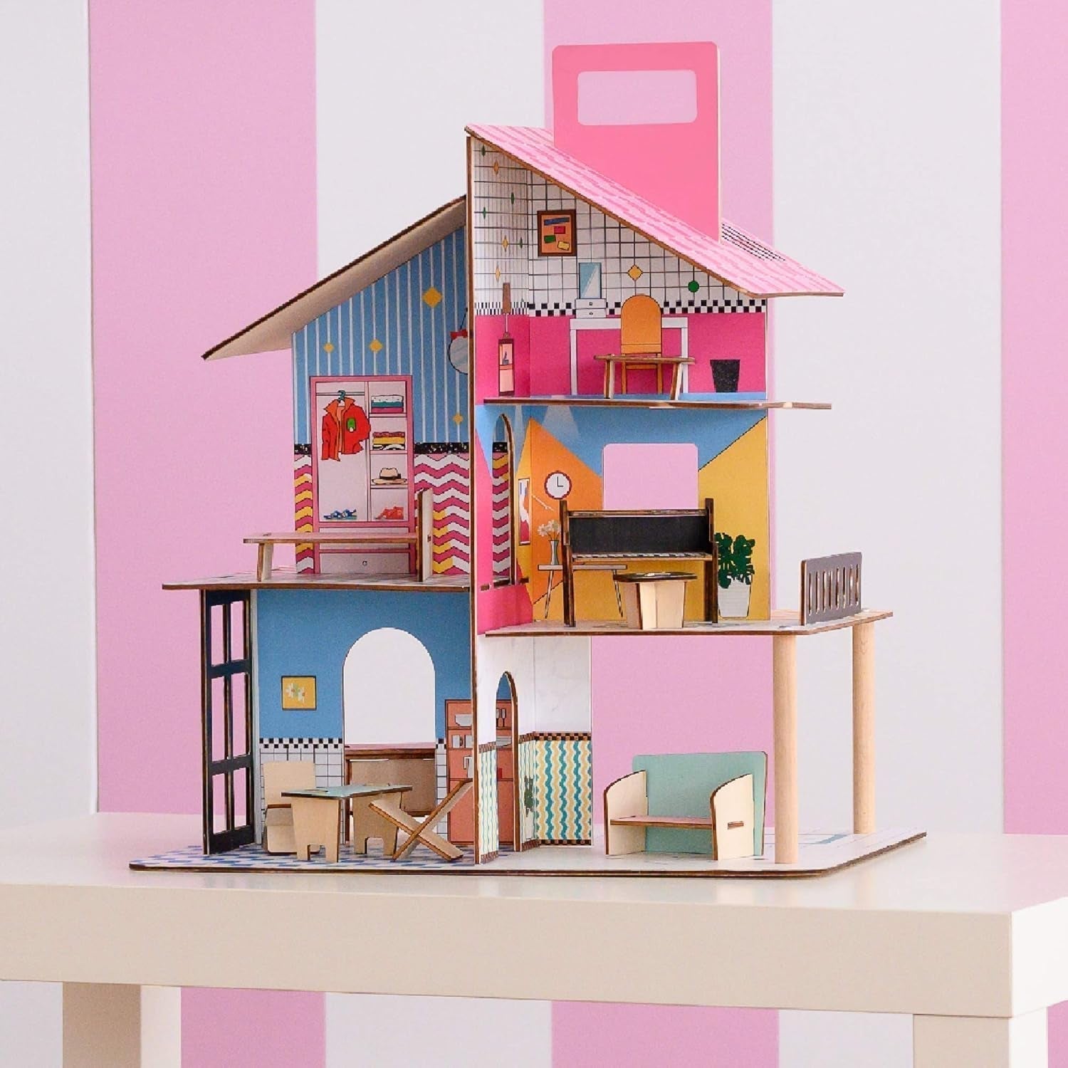 Olivia'S Little World 360 dřevěný domeček pro panenky pro děti 3,5" panenky a 12 doplňků Vícebarevné TD-13260C Domky pro panenky Naty Shop