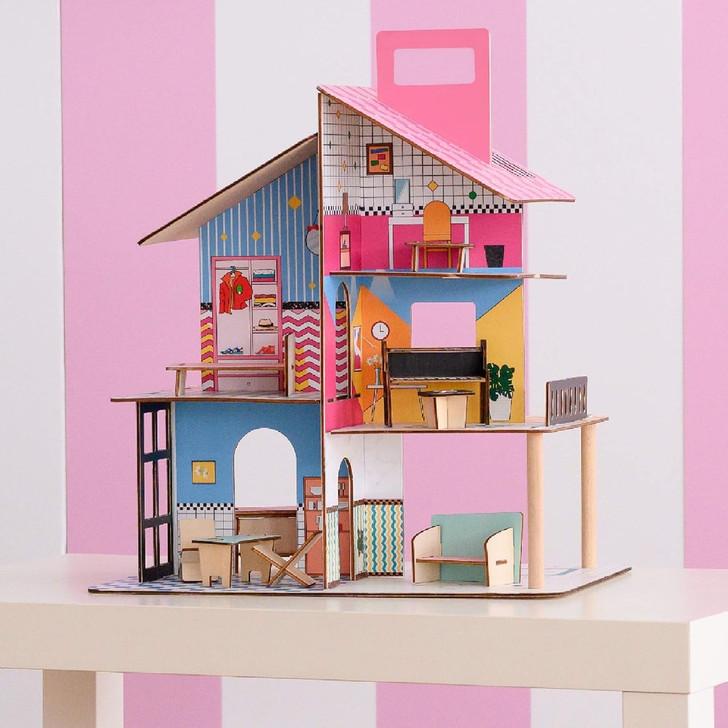 Dřevěný domeček pro panenky Olivia's Little World 360 pro děti, 3,5" panenky a 12 doplňků, vícebarevný TD-13260C