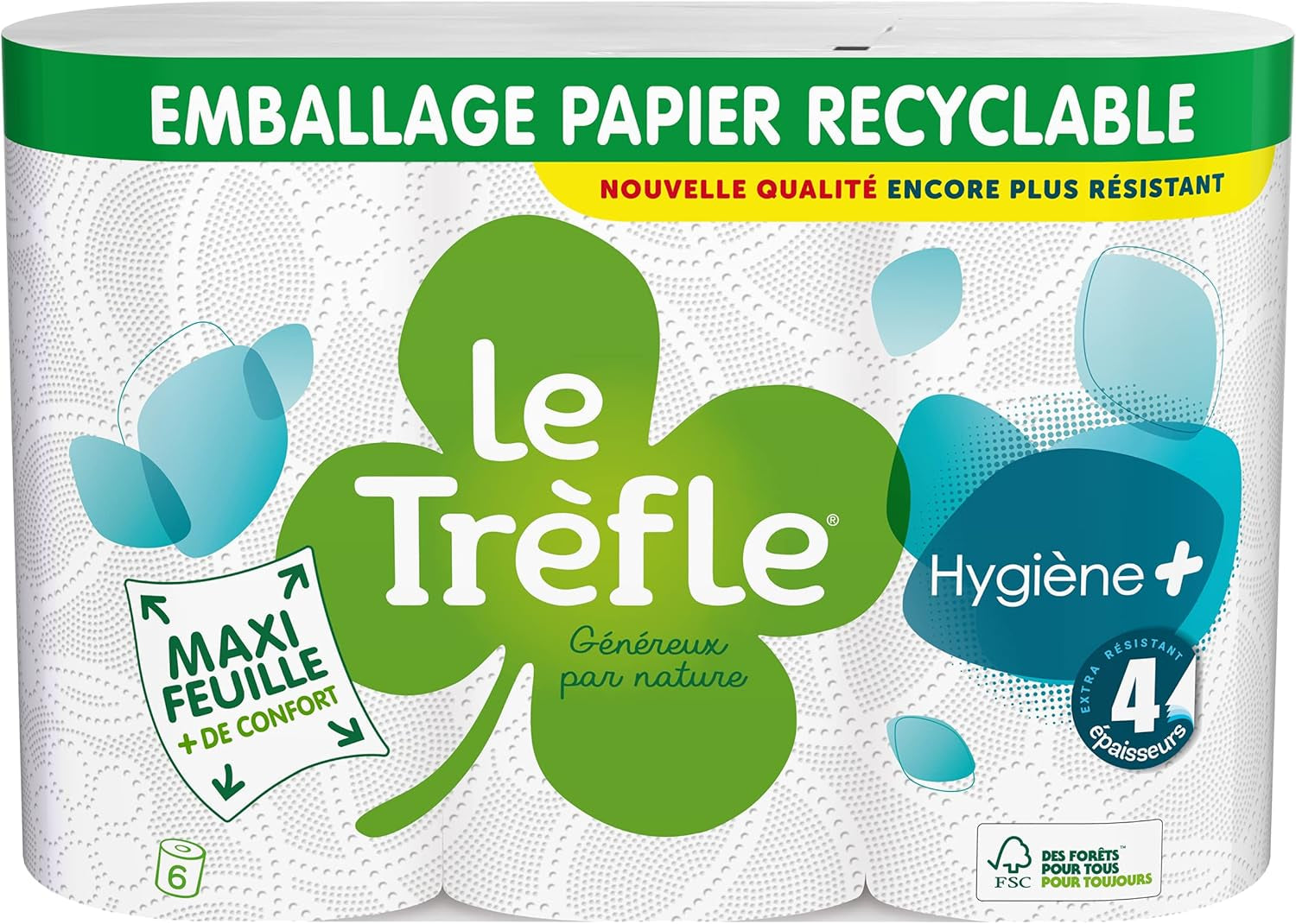 Le Trefoil Hygiene + toaletní papír, 6 rolí, 4 síly (2 balení)