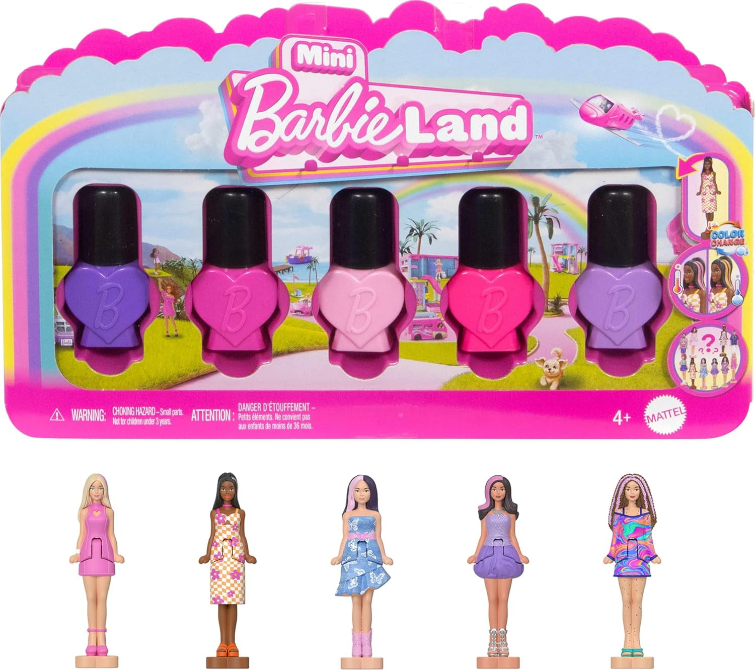 Barbie Mini Barbieland Sada 5 panenek Fashionistas, přibl. Minipanenky s výškou 3,8 cm v rukávech na rtěnku Sada překvapení (styly se mohou lišit), 3 balení panenek JBD26 Naty Shop
