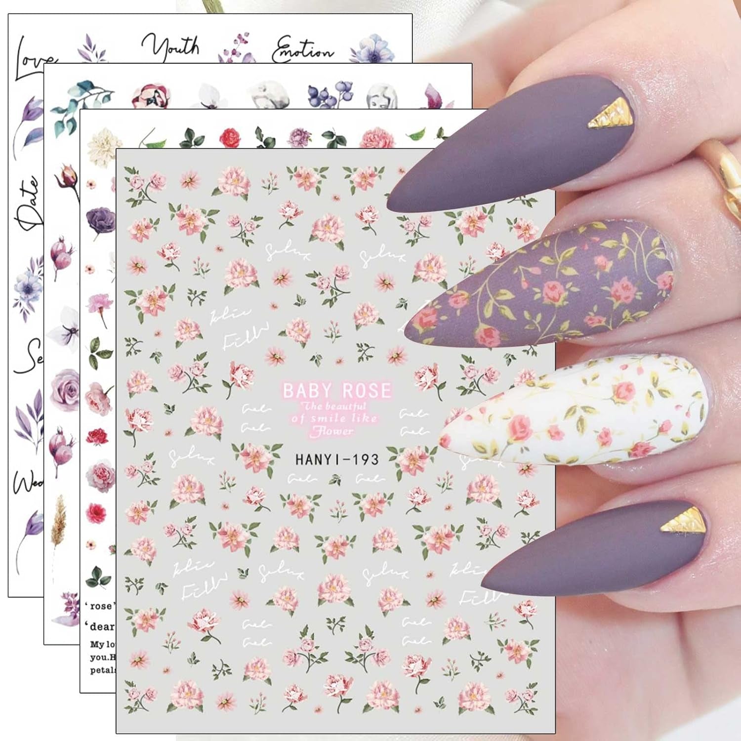 JMEOWIO Nálepka na nehty Frühling Blumen 10 Blatt Nálepka na nehty Selbtklebend Nagelaufkleber Buntes Letní Blumen Dekorace Nageldesign Zubehör