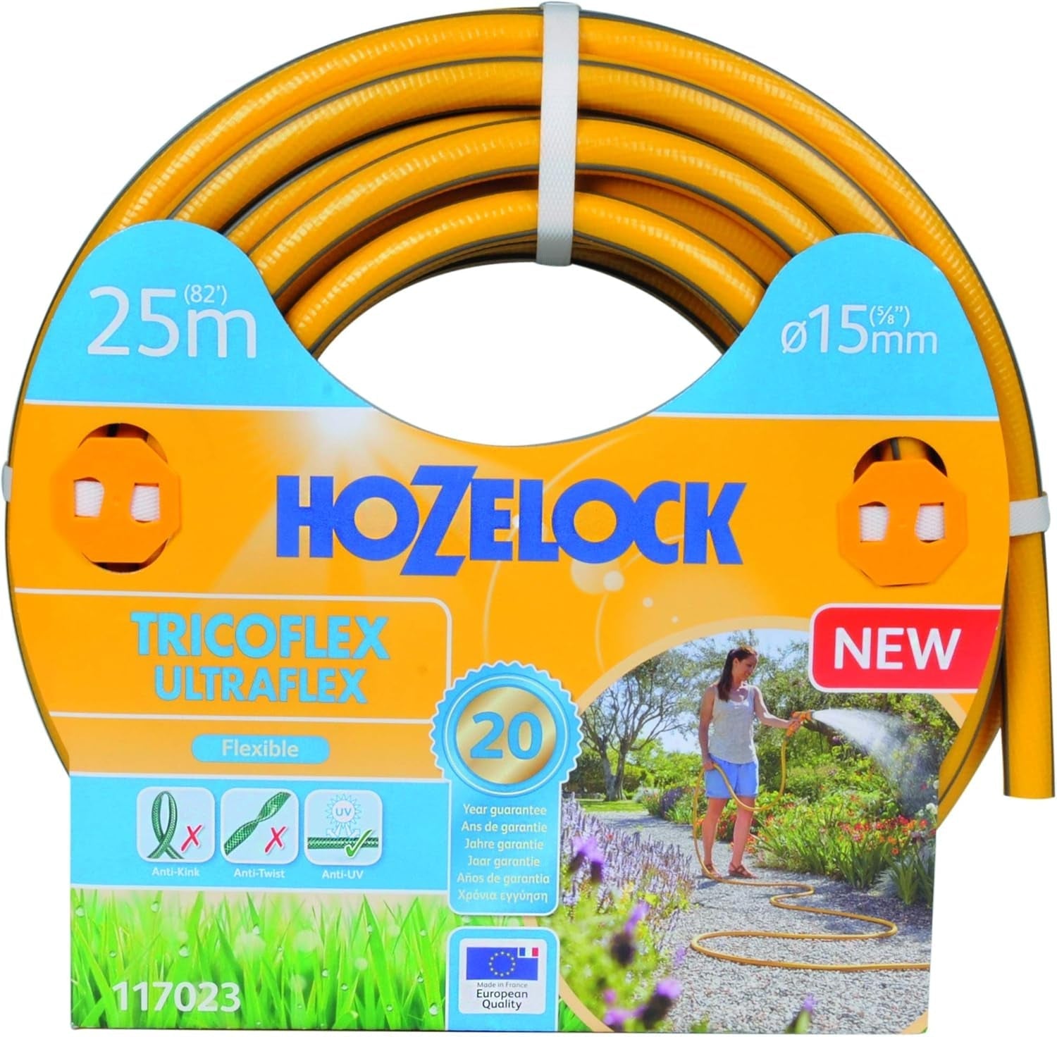 HOZELOCK - Hadice Tricoflex Ultraflex Ø 12,5 mm (1/2") 20 M: Ohebná zahradní hadice, odolná proti povětrnostním vlivům, zkroucení a ohybu, vyrobená ze 40 % recyklovaného PVC [117002], žlutá