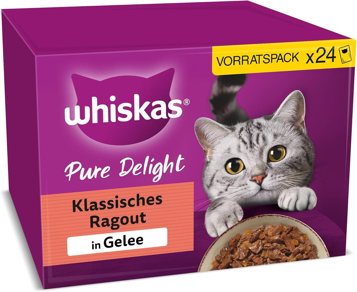 WHISKAS PURE DELIGHT Mokré krmivo v želé 24 x 85 g Klasické ragú (4 balení) 48 porcovaných sáčků