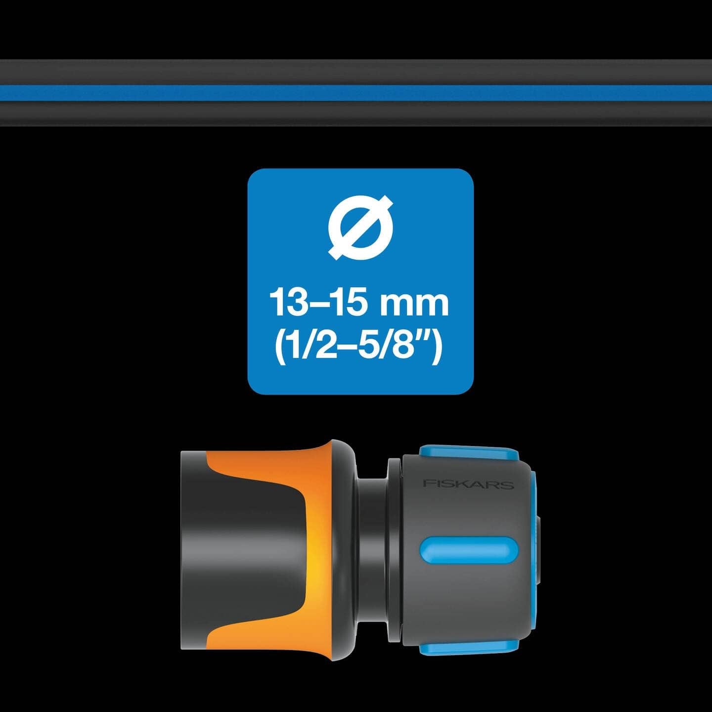Zahradní hadice Fiskars S, pevná, Vodní hadice pro ruční zavlažování, 13 mm (1/2"), Délka: 15 m, Univerzální připojení, UV ochrana, Ochrana proti mrazu, Odolná proti kroucení, Modrá, 1076049