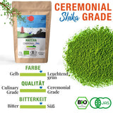 ORIGEENS BIO MATCHA CEREMONIÁLNÍ STUPEŇ "SHIKA" - Organický japonský čaj ze Shizuoka - Matcha Latte/Usucha - 30g doplňovací sáček - Ceremoniální stupeň organického Matcha zeleného čaje v prášku