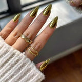 Samolepící chromové nehty - středně mandlově hnědé Glitter lepidlo na nehty Glitter Falešné nehty Lepidlo na umělé nehty Glazované akrylové nehty pro ženy 24ks