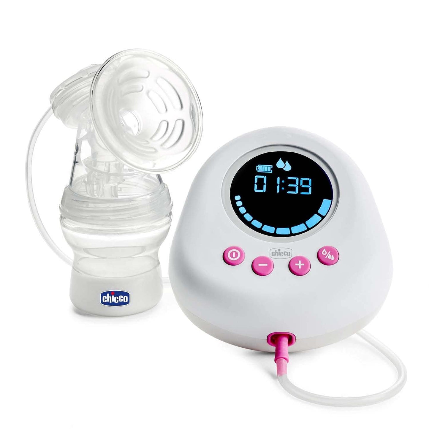 Chicco elektrická odsávačka mléka se stimulační a extrakční fází, 10 úrovní intenzity, pohodlná a rychlá, ergonomický tvar, se šikmým savičkou a těsným uzávěrem, bílá, 150 ml Příslušenství Potraviny a kojení Bebe Naty Shop