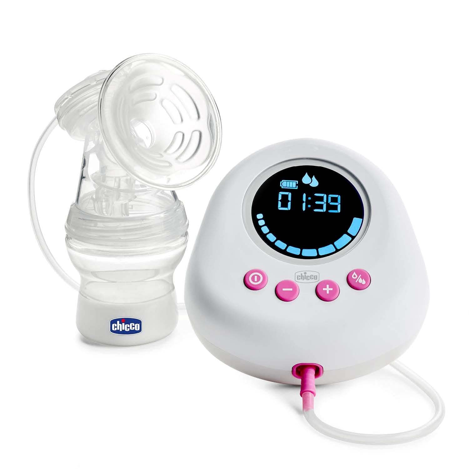 Chicco elektrická odsávačka mléka se stimulační a extrakční fází, 10 úrovní intenzity, pohodlná a rychlá, ergonomický tvar, se šikmým savičkou a těsným uzávěrem, bílá, 150 ml Příslušenství Potraviny a kojení Bebe Naty Shop
