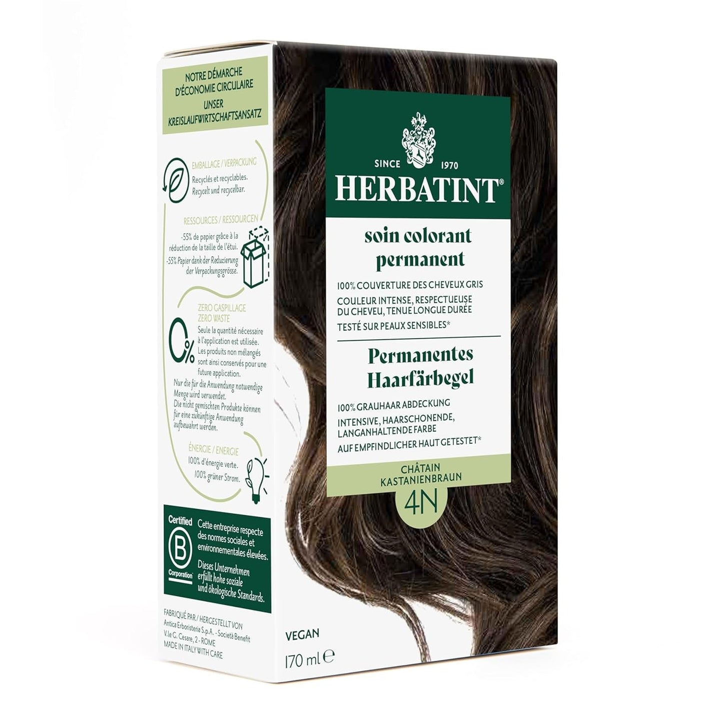 Permanentní gel na barvu vlasů 6N tmavá blond - 170 ml I Bez amoniaku, 100% krytí šedivých vlasů I Testováno na citlivé pokožce, s 8 rostlinnými výtažky Barva na vlasy Naty Shop 4N kaštanově hnědá