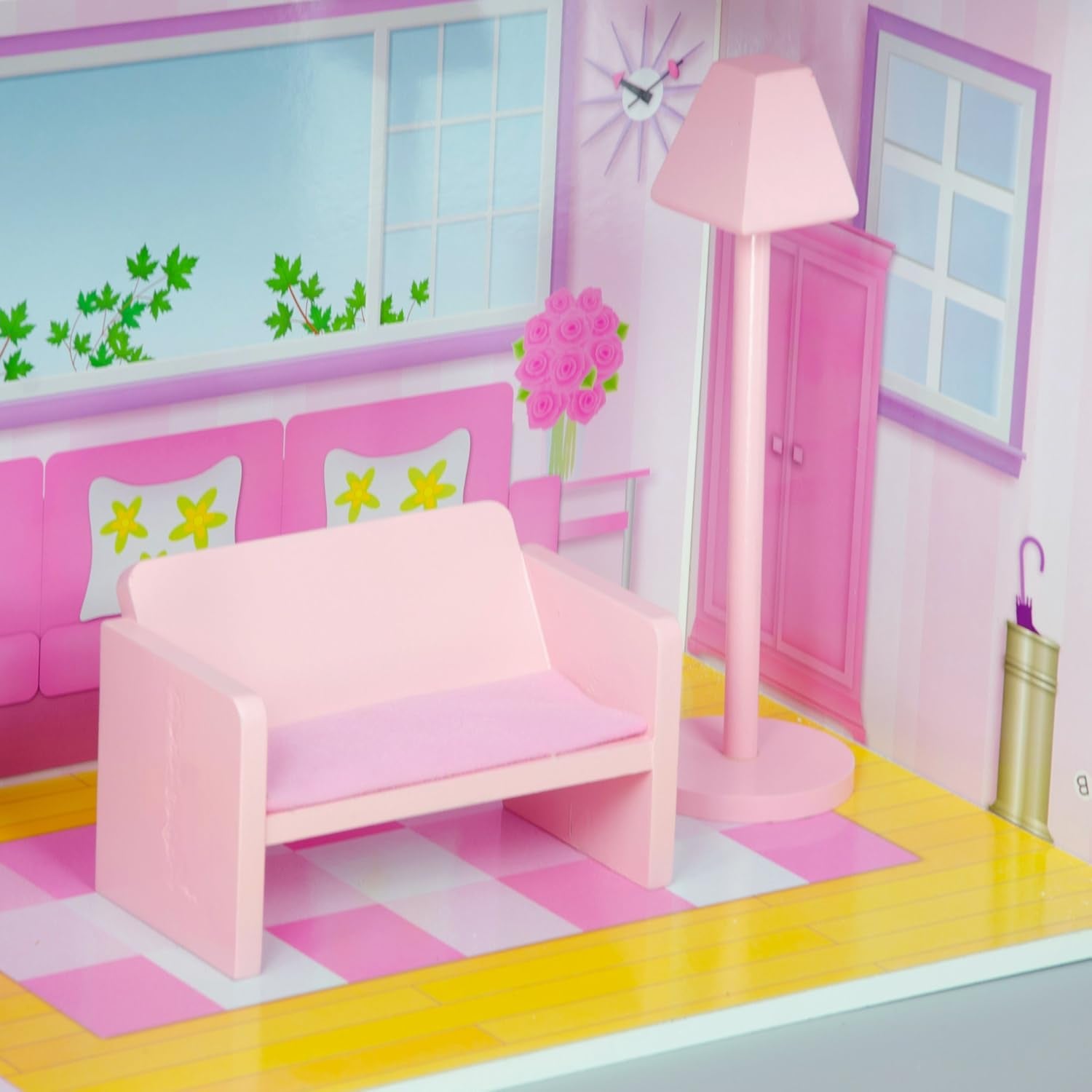 Obří domeček pro panenky Olivia's Small World, velký dřevěný domeček pro panenky s nábytkem a doplňky, 3patrový domeček pro panenky pro děti, domeček pro panenky 12", 3 roky + domečky pro panenky Naty Shop