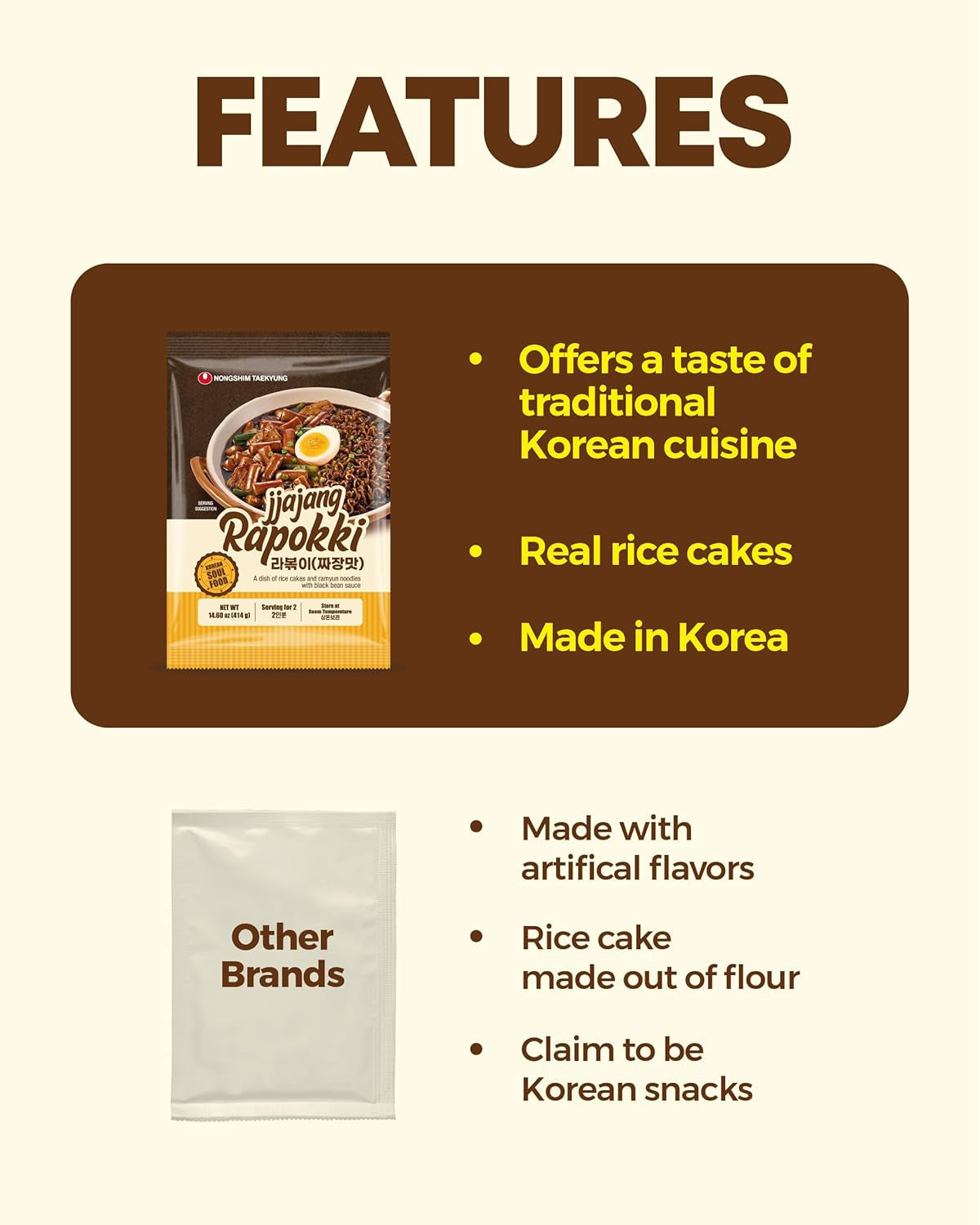 NONGSHIM Rapokki (Jjajang, 400 ml) – autentické korejské pouliční jídlo, ramen a rýžové dorty, černé fazole; rychlá a snadná příprava, hotová za 4 minuty
