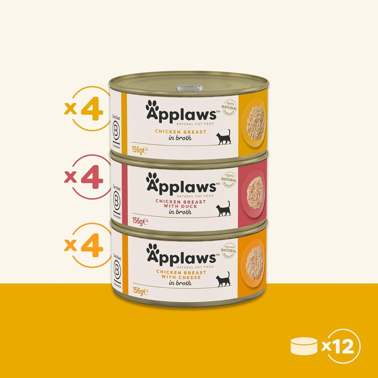 Applaws 100% přírodní prémiové mokré krmivo pro kočky ve více balení kuře ve vývaru – 12 plechovek x 156g balení