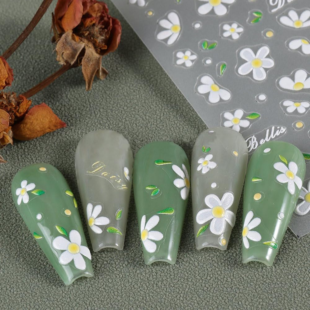 5ks Geprägte Gänseblümchen Nagelsticker Selbstklebend Blumen Nagelaufkleber Gänseblümchen Schmetterling Nagel Sticker Nageldesign Aufkleber Nägel Zubehör Blume Nail Sticker Flower Nail Art Stickers