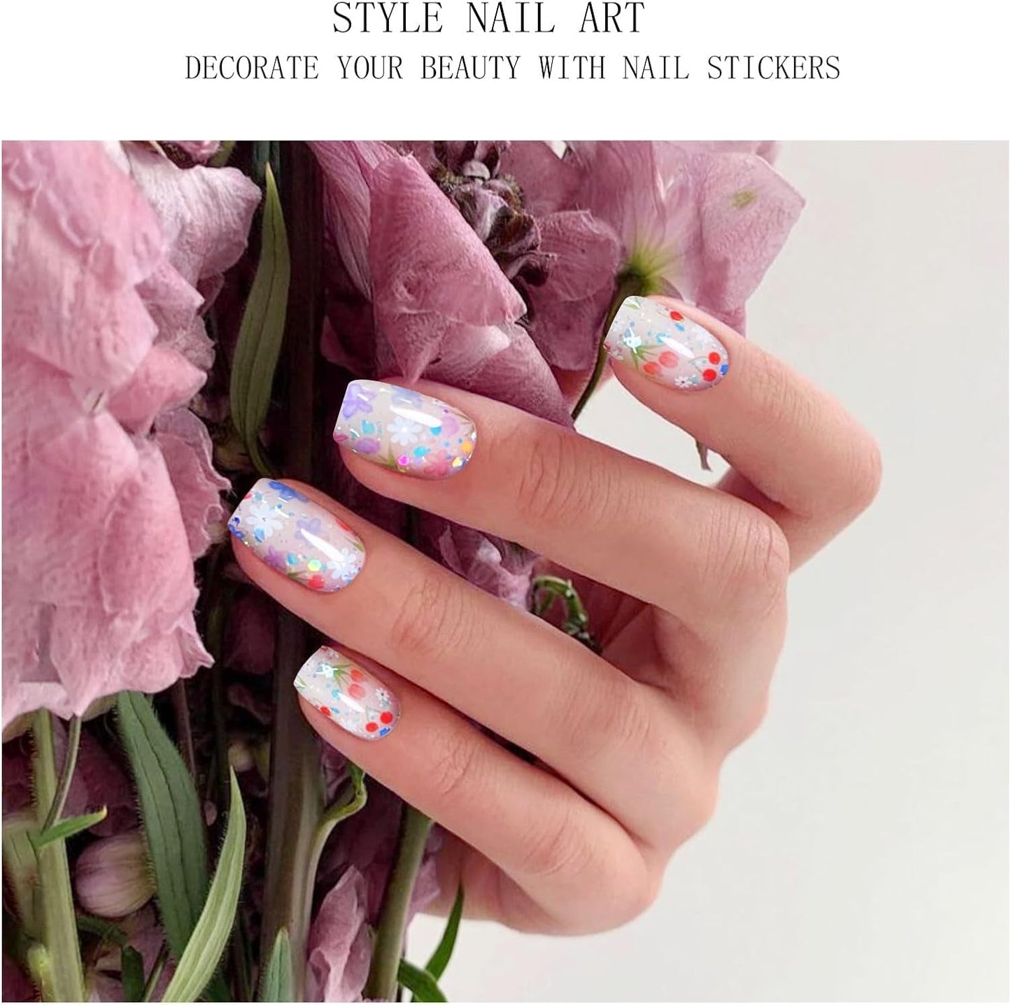 JMEOWIO Nagelfolie UV Härtend Bunter Blumenglitzer UV gelové proužky na nehty Nálepka na nehty Nagelaufkleber Nail Art Dekoration Nageldesign Zubehör