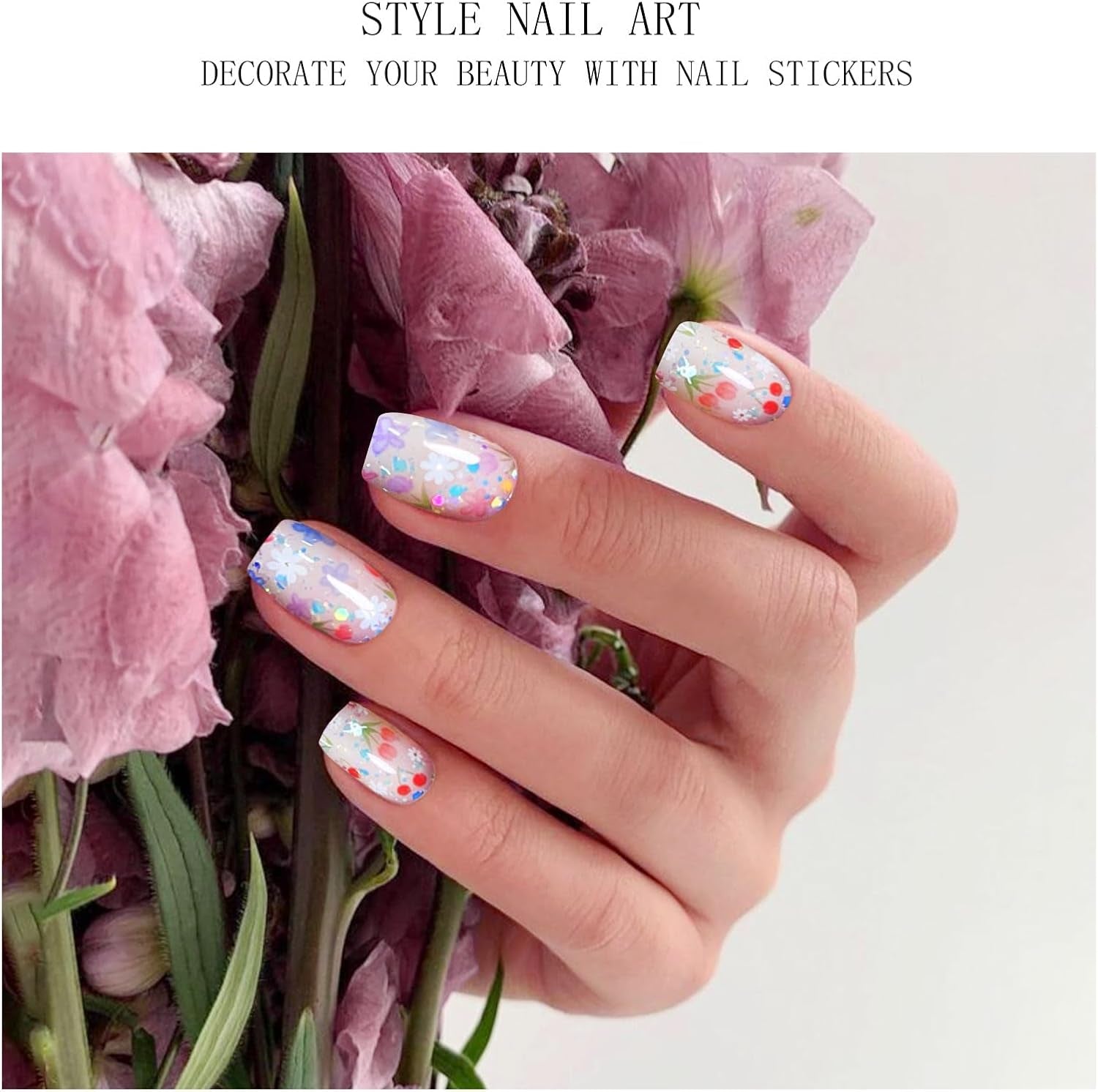 JMEOWIO Nagelfolie UV Härtend Bunter Blumenglitzer UV gelové proužky na nehty Nálepka na nehty Nagelaufkleber Nail Art Dekoration Nageldesign Zubehör