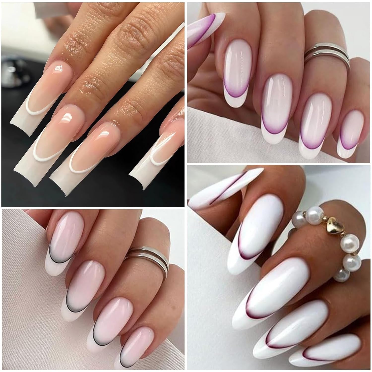 12 Stück French Tip Samolepka na nehty Selbstklebend Bunte Francouzské nehty Schablone Nagelaufkleber Samolepky na nehty Nageldesign DIY Nägel Zubehör(12 barev)