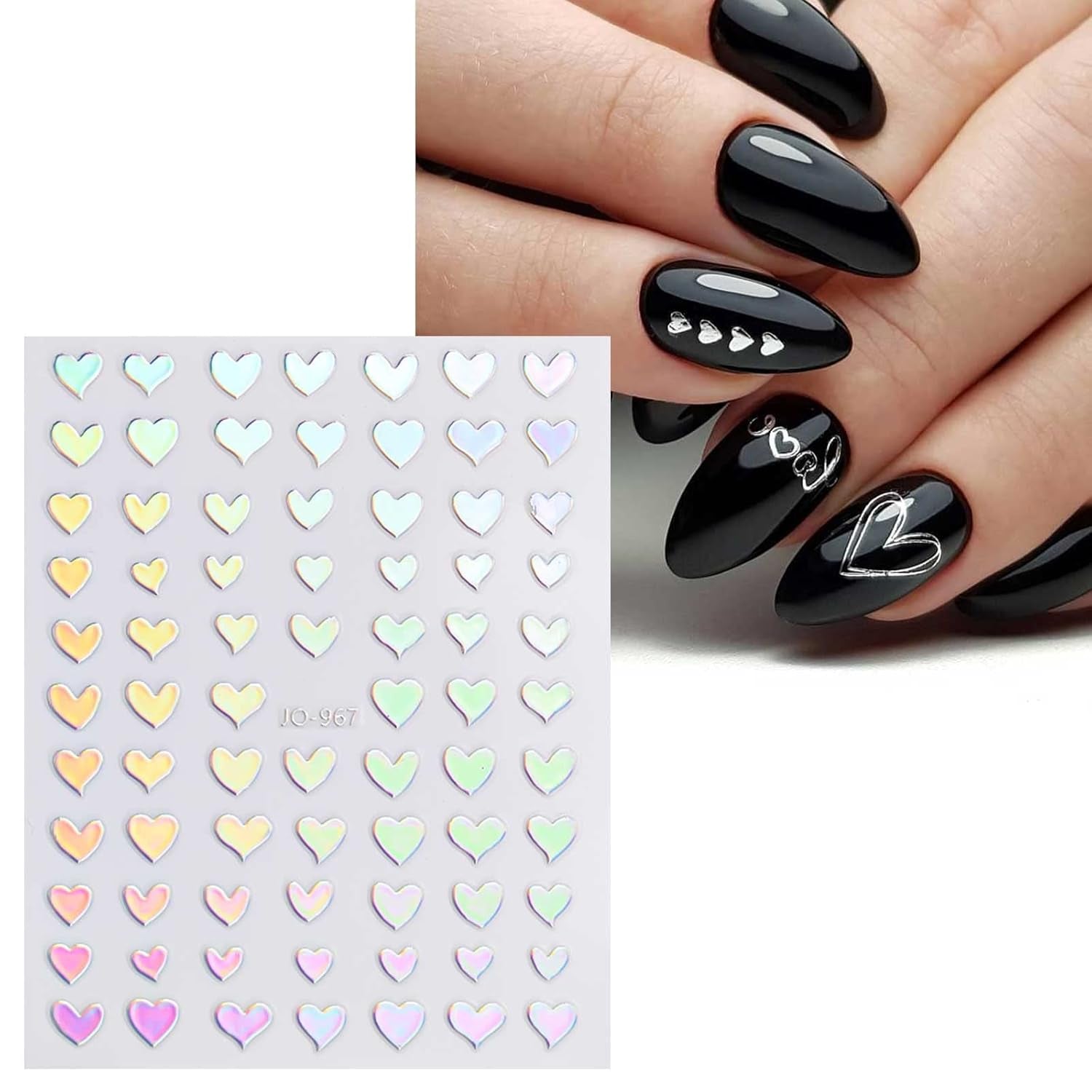 JMEOWIO Nálepka na nehty Aurora 12 Blatt Nálepka na nehty Selbtklebend Nagelaufkleber Holografisches Stern Herz Dekoration Nageldesign Zubehör